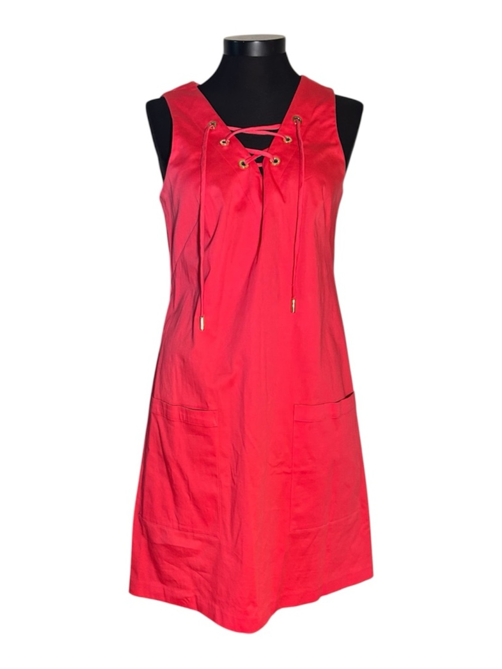 Calvin Klein Red Lace-Up Midi Dress